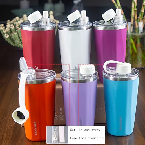 SILICANICE White 20 oz Tumblers With Straw And Lid,Dishwasher Safe Travel Coffee Mug,Stainless Steel Vacuum Insulated Iced Hot Cup,beach No Spill Proof Women Water Bottle Drink For Adults Thermos