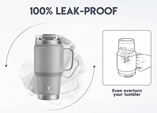 Meoky 24oz Travel Mug, Triple Insulated Stainless Steel Tumbler with Handle and 2-in-1 Straw and Sip Lid, 100% Leak Proof, Keeps Cold for 24 Hours or Hot for 8 Hours, Cupholder Friendly (Rock)