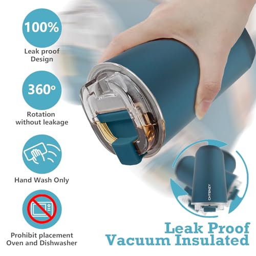 CHTENZY Travel Coffee Mug with Lid,Insulated Coffee Cup Fits in Car Holder,Leak Proof Thermos,Portable Double Wall Vacuum Cup,Enjoy Hot and Iced Drinks (Navy Blue,13oz)