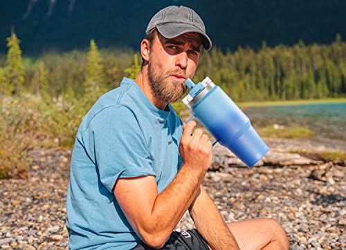 Meoky 24oz Travel Mug, Triple Insulated Stainless Steel Tumbler with Handle and 2-in-1 Straw and Sip Lid, 100% Leak Proof, Keeps Cold for 24 Hours or Hot for 8 Hours, Cupholder Friendly (Rock)