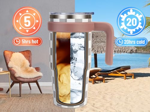 Zukro 24 oz Triple Insulated Tumbler with Handle - Leak Proof Stainless Steel Cup with Straw & Lid - No Sweat Double-wall Travel Mug for Hot and Cold Drinks - Dishwasher Safe, Cupholder Friendly, Teal