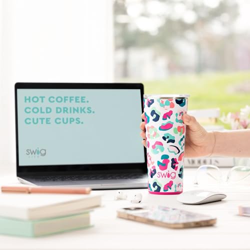 Swig Life 22oz Insulated Tumbler, Travel Coffee Tumbler with Lid, Cup Holder Friendly Travel Coffee Mug, Stainless Steel Thermos, 22 oz Tumbler, Reusable Insulated Coffee Mug with Lid (Full Bloom)