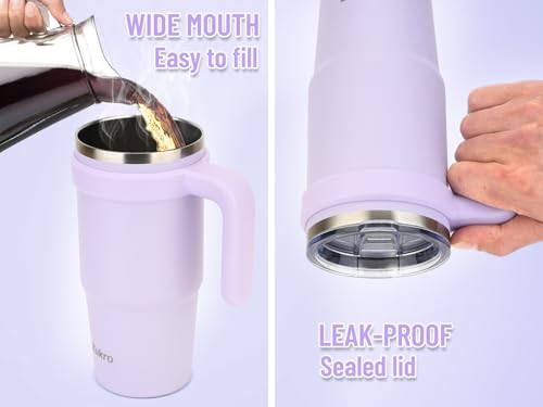 Zukro 24 oz Triple Insulated Tumbler with Handle - Leak Proof Stainless Steel Cup with Straw & Lid - No Sweat Double-wall Travel Mug for Hot and Cold Drinks - Dishwasher Safe, Cupholder Friendly, Teal