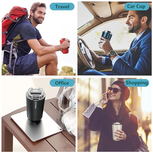 CHTENZY Travel Coffee Mug with Lid,Insulated Coffee Cup Fits in Car Holder,Leak Proof Thermos,Portable Double Wall Vacuum Cup,Enjoy Hot and Iced Drinks (Navy Blue,13oz)