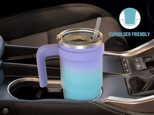 Zukro 24 oz Triple Insulated Tumbler with Handle - Leak Proof Stainless Steel Cup with Straw & Lid - No Sweat Double-wall Travel Mug for Hot and Cold Drinks - Dishwasher Safe, Cupholder Friendly, Teal
