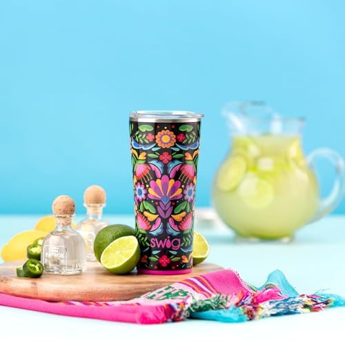 Swig Life 22oz Insulated Tumbler, Travel Coffee Tumbler with Lid, Cup Holder Friendly Travel Coffee Mug, Stainless Steel Thermos, 22 oz Tumbler, Reusable Insulated Coffee Mug with Lid (Full Bloom)