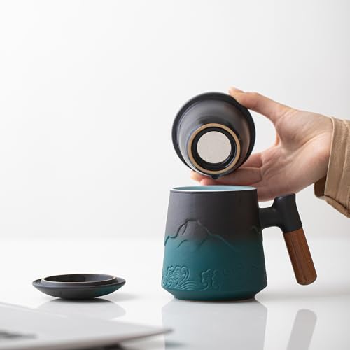 Coolpei Steeping Tea Cups Mug with Infuser and Lid Ceramic Hot Tea Cup With Handle Vintage Coffee Cups 15.2 Ounce Water Cup With Strainer Official Business Cup Birthday Festival Gifts