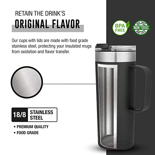 Life's Easy 20oz Stainless Steel Mug w/Handle - Double Wall Insulated Travel Tumbler w/Flip Lid - Leak Proof Tumbler - Thermal Cup for Coffee, Tea, Water & More - Keep Hot & Cold Drinks (Black)