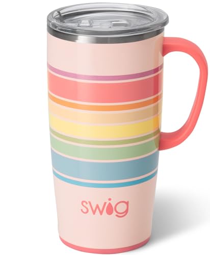Swig Life 22oz Travel Mug | Insulated Tumbler with Handle and Lid, Cup Holder Friendly, Dishwasher Safe, Stainless Steel, Travel Coffee Cup, Insulated Coffee Mug with Lid and Handle (Good Vibrations)