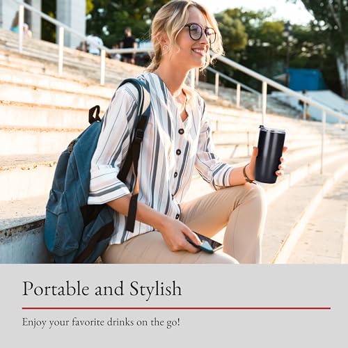 Barvivo 16.9 Ounces Travel Coffee Mug - Reusable Insulated Coffee Cup with Leakproof Flip Lid - Stainless Steel Tea Tumbler - Portable and Reusable for Hot or Cold Drinks - Cupholder Friendly - Black