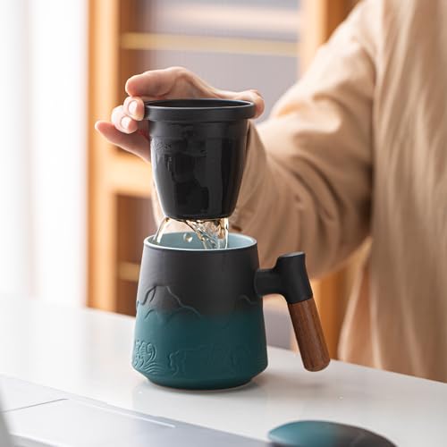 Coolpei Steeping Tea Cups Mug with Infuser and Lid Ceramic Hot Tea Cup With Handle Vintage Coffee Cups 15.2 Ounce Water Cup With Strainer Official Business Cup Birthday Festival Gifts