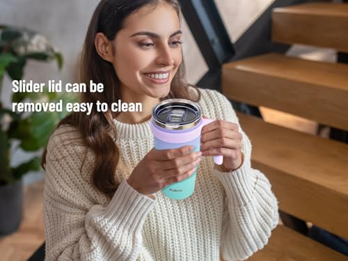 Zukro 24 oz Triple Insulated Tumbler with Handle - Leak Proof Stainless Steel Cup with Straw & Lid - No Sweat Double-wall Travel Mug for Hot and Cold Drinks - Dishwasher Safe, Cupholder Friendly, Teal