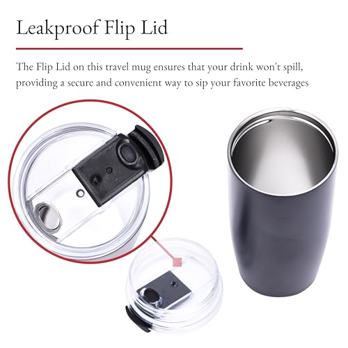 Barvivo 16.9 Ounces Travel Coffee Mug - Reusable Insulated Coffee Cup with Leakproof Flip Lid - Stainless Steel Tea Tumbler - Portable and Reusable for Hot or Cold Drinks - Cupholder Friendly - Black