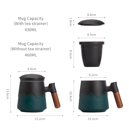 Coolpei Steeping Tea Cups Mug with Infuser and Lid Ceramic Hot Tea Cup With Handle Vintage Coffee Cups 15.2 Ounce Water Cup With Strainer Official Business Cup Birthday Festival Gifts
