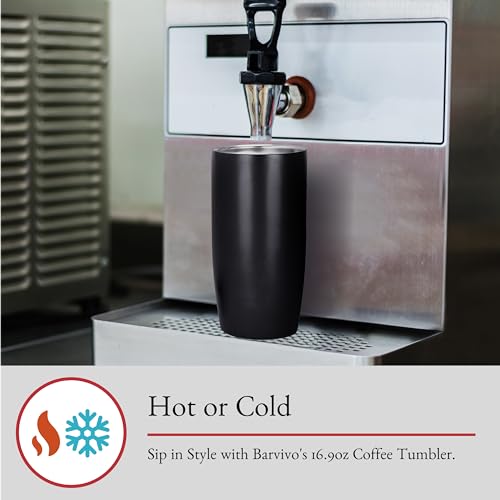 Barvivo 16.9 Ounces Travel Coffee Mug - Reusable Insulated Coffee Cup with Leakproof Flip Lid - Stainless Steel Tea Tumbler - Portable and Reusable for Hot or Cold Drinks - Cupholder Friendly - Black