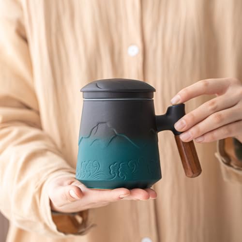Coolpei Steeping Tea Cups Mug with Infuser and Lid Ceramic Hot Tea Cup With Handle Vintage Coffee Cups 15.2 Ounce Water Cup With Strainer Official Business Cup Birthday Festival Gifts