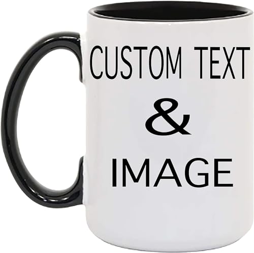 Photo Mug with Custom Image and Text, Personalized Design Options, Ceramic (Black, 15 Ounces)