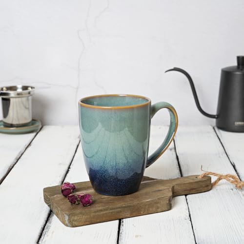 Bosmarlin Ceramic Tea Cup with Infuser and Lid, 13.5 Oz, Loose Leaf Tea Steeper Mug with Strainer, Microwave and Dishwasher Safe, Reactive Glaze (13.5 Oz, Pale Green)