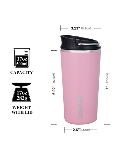 GiNT 17oz Travel Tea Mug with Infuser and Two Lid. Vacuum Insulated 316 Stainless Steel Travel Coffee Mug. Dishwasher Safe Tea Cup with Tea Strainer for Hot and Cold Brew Coffee or Tea(Pink)