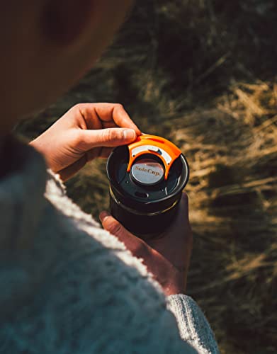 SoleCup. Travel Mug Loose Tea Infuser - Detachable Tea Strainer with Spillproof Lid - BPA-Free Reusable Glass Travel Coffee Cup with Silicone Band (Black)