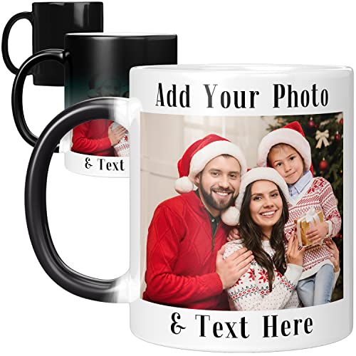 Custom Heat Sensitive Photo Mug, 11 oz - Add Your Picture and Text, Double Side Printing - Tazas Personalizadas, Color Changing Cup for Tea & Coffee - Personalized Magic Mug