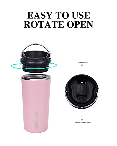 GiNT 17oz Travel Tea Mug with Infuser and Two Lid. Vacuum Insulated 316 Stainless Steel Travel Coffee Mug. Dishwasher Safe Tea Cup with Tea Strainer for Hot and Cold Brew Coffee or Tea(Pink)