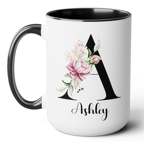 Custom Initial Coffee Mug with Name, Custom Coffee Mug Personalized Mugs for Women Floral Monogram Gifts for Women Customizable Tea Cup Tazas Personalizadas Custom Made Coffee Mugs Customized