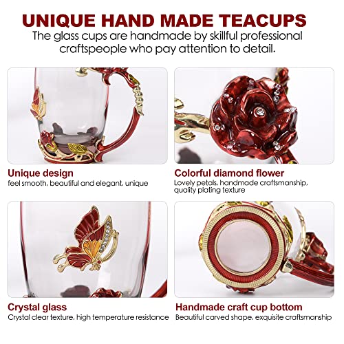 Glass Coffee Mugs Flower Butterfly Tea Cup with Spoon and Box, Personalized Gifts for Mothers Day Gift, Women, Wife and Girlfriends (11oz)