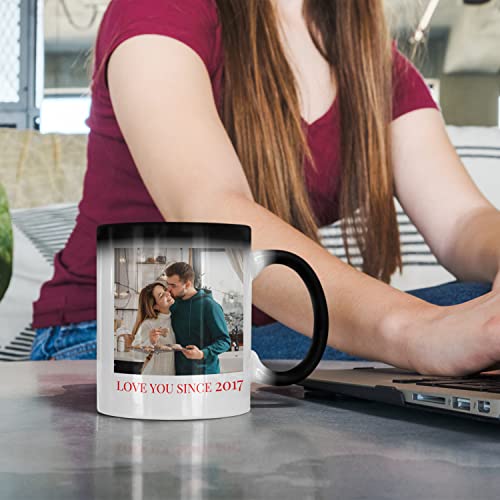 Custom Heat Sensitive Photo Mug, 11 oz - Add Your Picture and Text, Double Side Printing - Tazas Personalizadas, Color Changing Cup for Tea & Coffee - Personalized Magic Mug