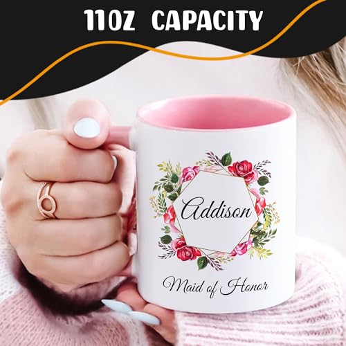 Giftbees Personalized Coffee Mug, Custom Picture Text or Logo Ceramic Mug, Customized Gift for Men & Women, Taza Personalizada with Photo and Words, Customizable 11 Oz Tea Cup | White - Pink