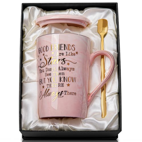 Best Friends, Friendship Gifts for Women Birthday Gifts for Women Unique Birthday Gifts Ideas for Her, Friends Female, Sister, Besties, BFF Ceramic Marble Coffee Mug Gifts Box Printed Gold 14oz Pink