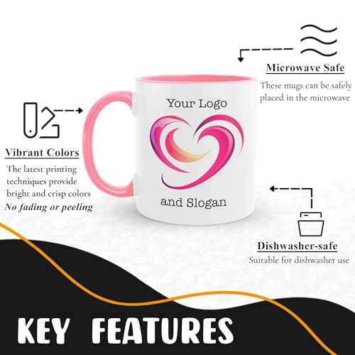 Giftbees Personalized Coffee Mug, Custom Picture Text or Logo Ceramic Mug, Customized Gift for Men & Women, Taza Personalizada with Photo and Words, Customizable 11 Oz Tea Cup | White - Pink