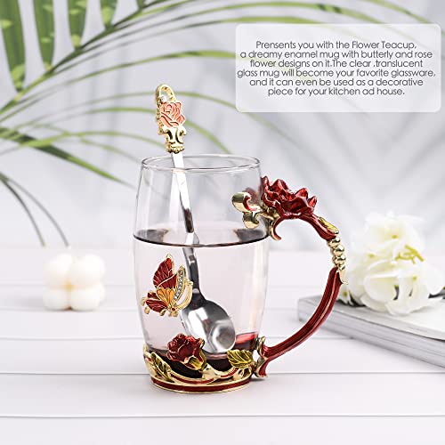 Glass Coffee Mugs Flower Butterfly Tea Cup with Spoon and Box, Personalized Gifts for Mothers Day Gift, Women, Wife and Girlfriends (11oz)