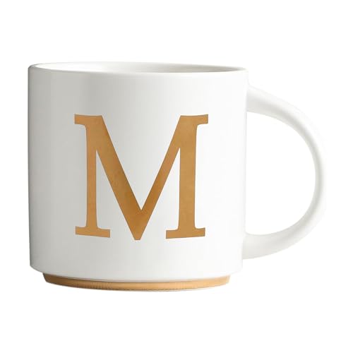 COLLECTIVE HOME - Monogram Ceramic Mugs, 15 oz Golden Initial Coffee Cups, Elegant Alphabet Tea Mugs, Elegant Personalized Mug with Gift Box, Unique Mug with Double Side Capital Letter (M)