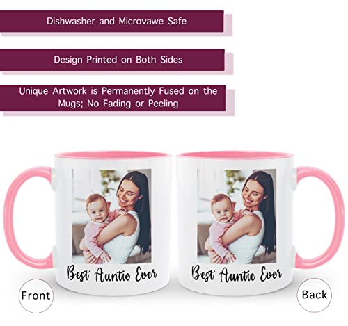 HomeBee Personalized Coffee Mug | Custom Photo Text or Logo Ceramic Mug | Customized 11 Oz Tea Cup – Unique Gift for Women & Girl | Taza Personalizadas Design with Picture and Words | White – Pink