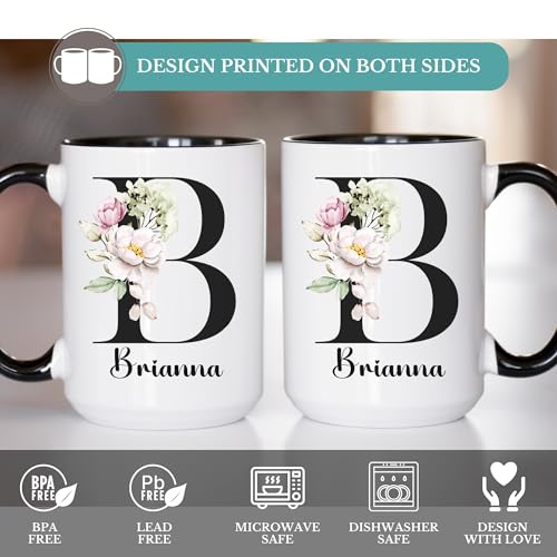 Custom Initial Coffee Mug with Name, Custom Coffee Mug Personalized Mugs for Women Floral Monogram Gifts for Women Customizable Tea Cup Tazas Personalizadas Custom Made Coffee Mugs Customized