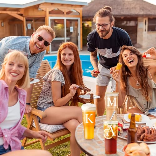 STINI Personalized Glass Coffee Cups - 24 Oz Initial Iced Coffee Cups with Lids, Cups for Coffee | Iced Coffee Tumbler with Straw and Lid | Personalized Gifts for Women Birthday Gifts