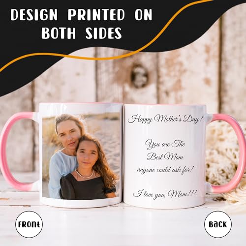 Giftbees Personalized Coffee Mug, Custom Picture Text or Logo Ceramic Mug, Customized Gift for Men & Women, Taza Personalizada with Photo and Words, Customizable 11 Oz Tea Cup | White - Pink
