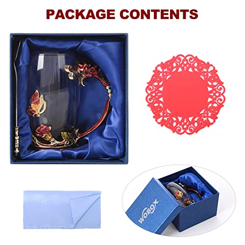 Glass Coffee Mugs Flower Butterfly Tea Cup with Spoon and Box, Personalized Gifts for Mothers Day Gift, Women, Wife and Girlfriends (11oz)