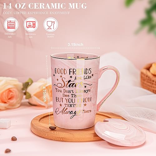 Best Friends, Friendship Gifts for Women Birthday Gifts for Women Unique Birthday Gifts Ideas for Her, Friends Female, Sister, Besties, BFF Ceramic Marble Coffee Mug Gifts Box Printed Gold 14oz Pink