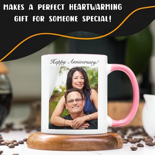 Giftbees Personalized Coffee Mug, Custom Picture Text or Logo Ceramic Mug, Customized Gift for Men & Women, Taza Personalizada with Photo and Words, Customizable 11 Oz Tea Cup | White - Pink