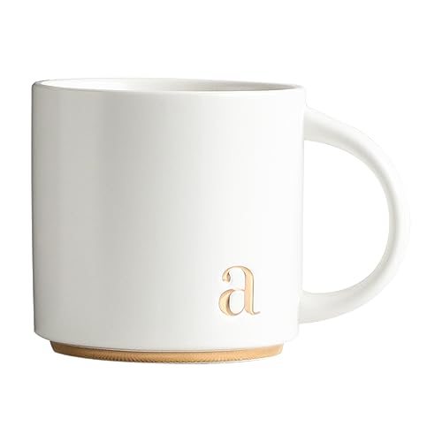 COLLECTIVE HOME - Monogram Ceramic Mugs, 15 oz Golden Initial Coffee Cups, Elegant Alphabet Tea Mugs, Elegant Personalized Mug with Gift Box, Luxurious Cups for Office and Home (a)