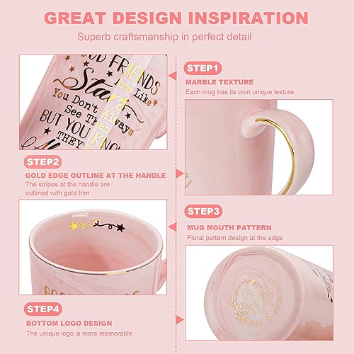 Best Friends, Friendship Gifts for Women Birthday Gifts for Women Unique Birthday Gifts Ideas for Her, Friends Female, Sister, Besties, BFF Ceramic Marble Coffee Mug Gifts Box Printed Gold 14oz Pink