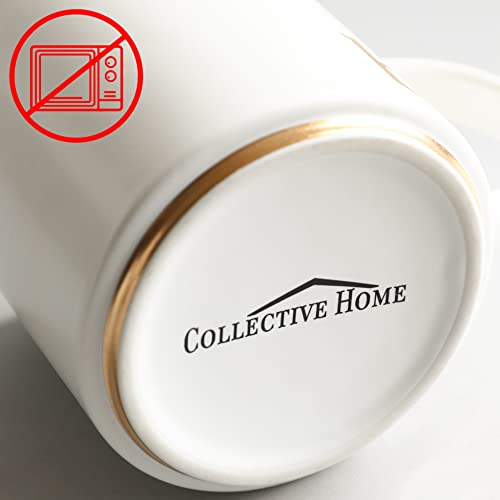 COLLECTIVE HOME - Monogram Ceramic Mugs, 15 oz Golden Initial Coffee Cups, Elegant Alphabet Tea Mugs, Elegant Personalized Mug with Gift Box, Unique Mug with Double Side Capital Letter (M)