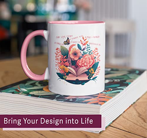 HomeBee Personalized Coffee Mug | Custom Photo Text or Logo Ceramic Mug | Customized 11 Oz Tea Cup – Unique Gift for Women & Girl | Taza Personalizadas Design with Picture and Words | White – Pink