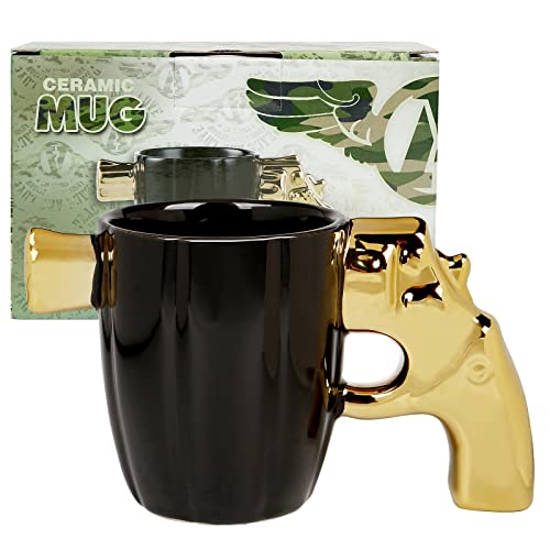 loobuu Fashion Ceramic Coffee Tea Cup, Special Cool Coffee Mug 3D Cool Pistol Design Durable Coffee Tea Cup Attractive Mugs Personalized Porcelain Gifts for Men Women - 12OZ (Pistol)