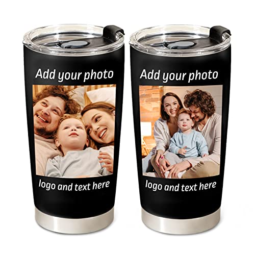 Petalsun Personalized Coffee Tumbler with Pictures Text Name, Custom Stainless Steel tumbler with lid and straw, Coffee Travel Mug Cup 20 Oz, Personalized Birthday Gifts for Mom Dad Friends office