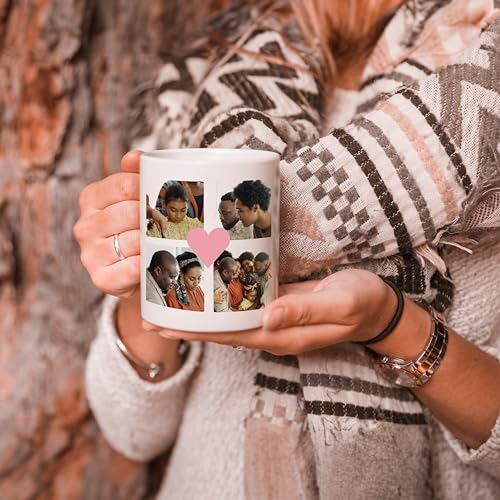 Custom Coffee Mugs - Personalized Ceramic Cups with Text and Collage Image - Customized Family Friends Photo Text Tea Cups Gift - 11 & 15 oz