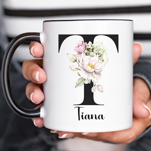 Custom Initial Coffee Mug with Name, Custom Coffee Mug Personalized Mugs for Women Floral Monogram Gifts for Women Customizable Tea Cup Tazas Personalizadas Custom Made Coffee Mugs Customized