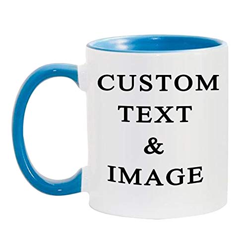 Customized Photo Mug with Personalized Text Upload Your Image with Different Designs (White/Blue), 11oz
